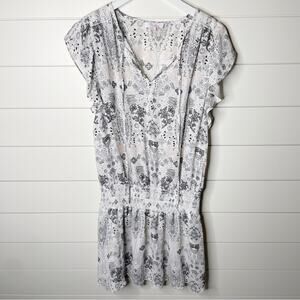 Parker Paisley Print Chiffon Stretch Waist Blouson Dress White Pink Size Large